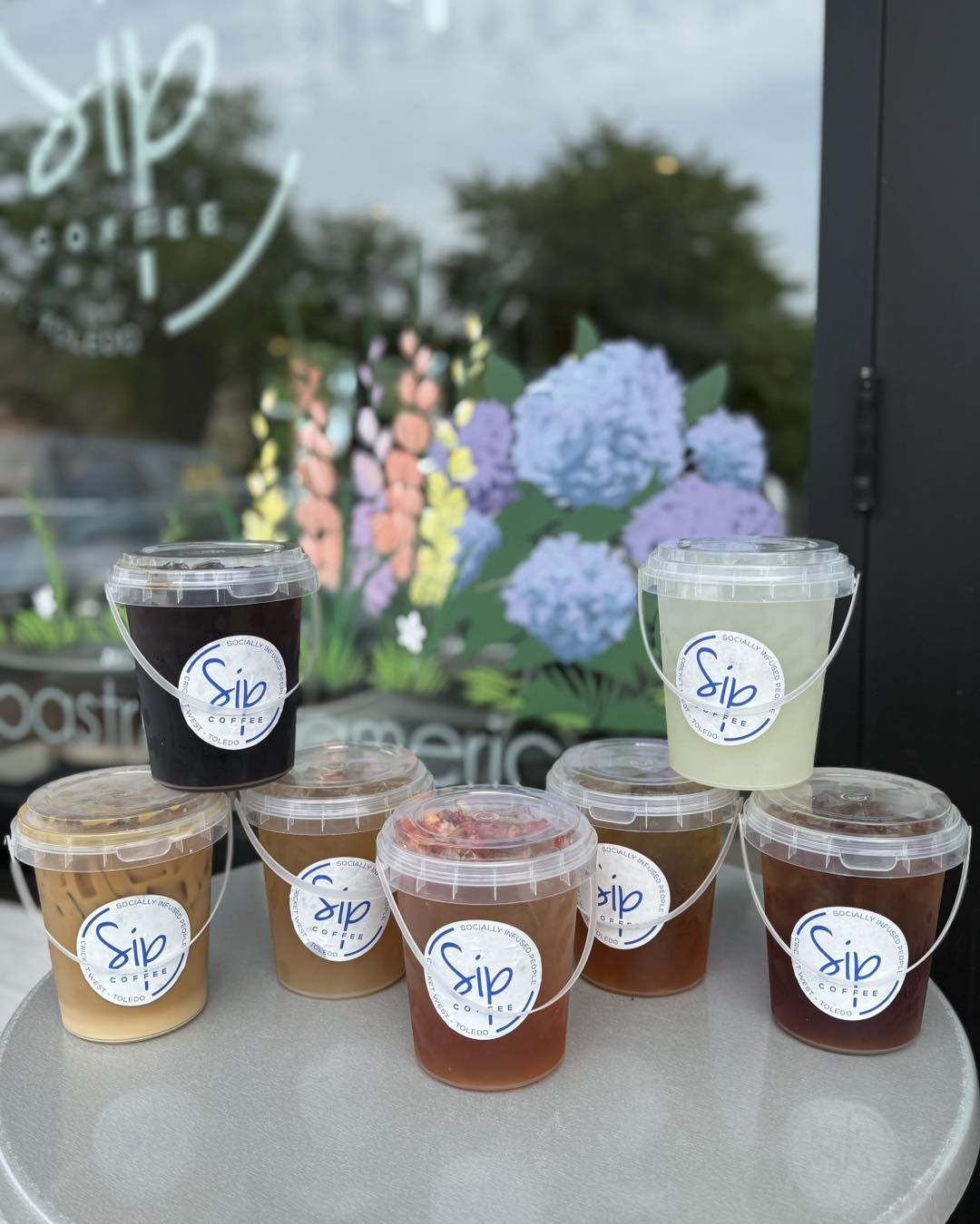 Array of SIP Coffee branded drinks